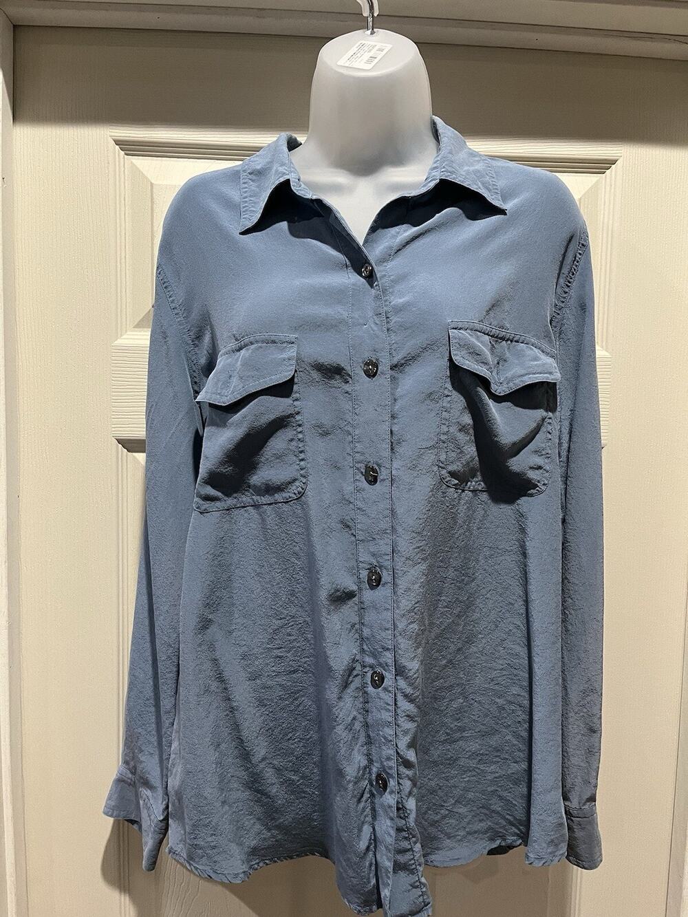 Sag Harbor Shirt Size 14 Blue Faux Suede Long-Sleeve Button-Up Shacket